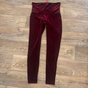 Spanx Burgundy Velvet High Waisted Leggings XL Sculpting Stretch Pants